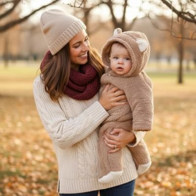 Combinaison hiver pour bebe | Douce et Chaude Marron avec maman portant bébé
