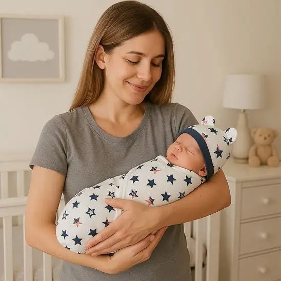 Couverture d emmaillotage | Douceur Enveloppante Étoiles avec maman qui porte bébé