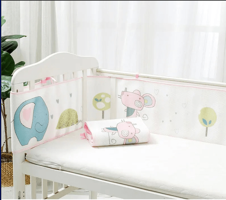 Tour de lit respirant Soyeux Blanc avec image de souris rose