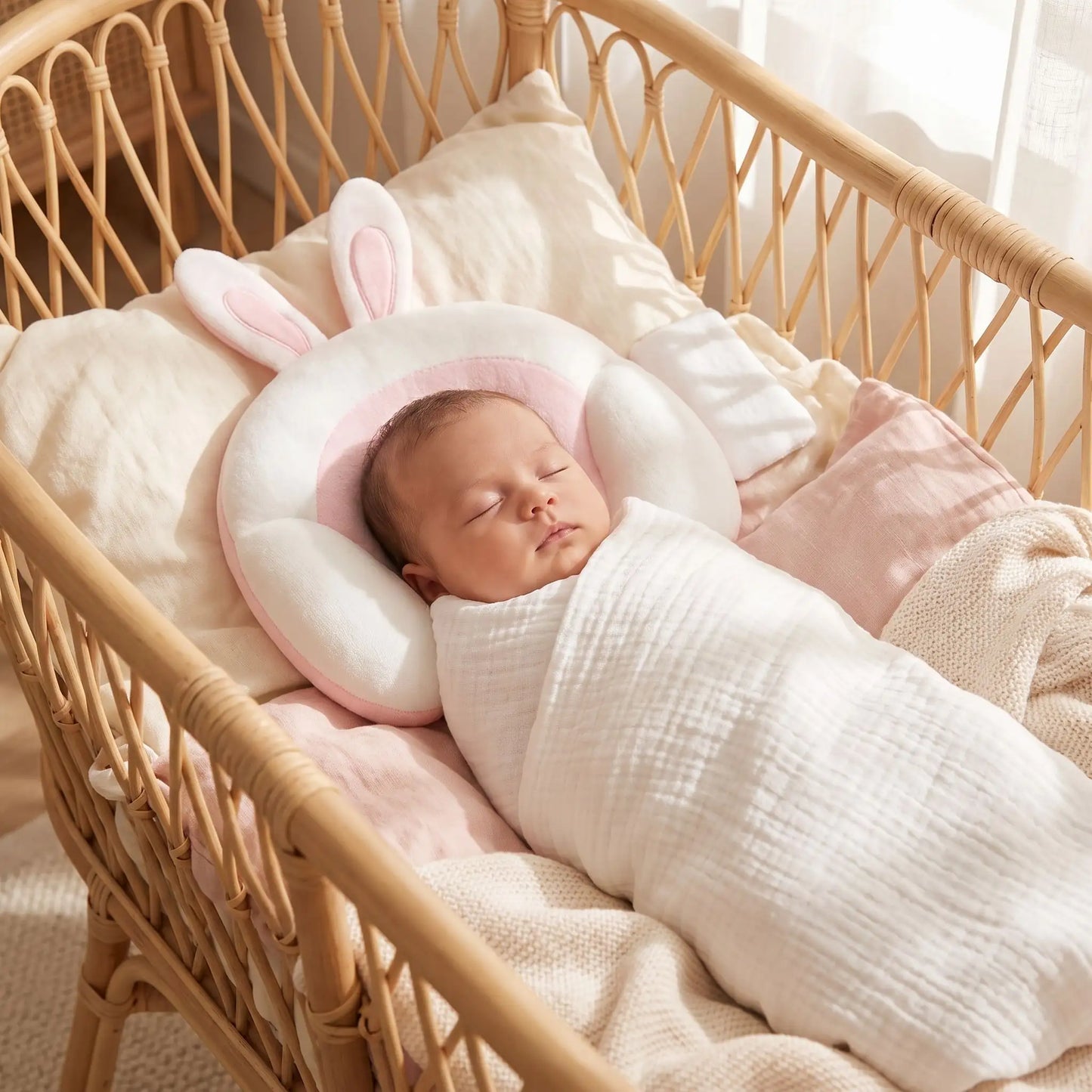 Bebe Oreiller - BestBabyPillow - Rose - TrésorBébé  avec bébé qui dort