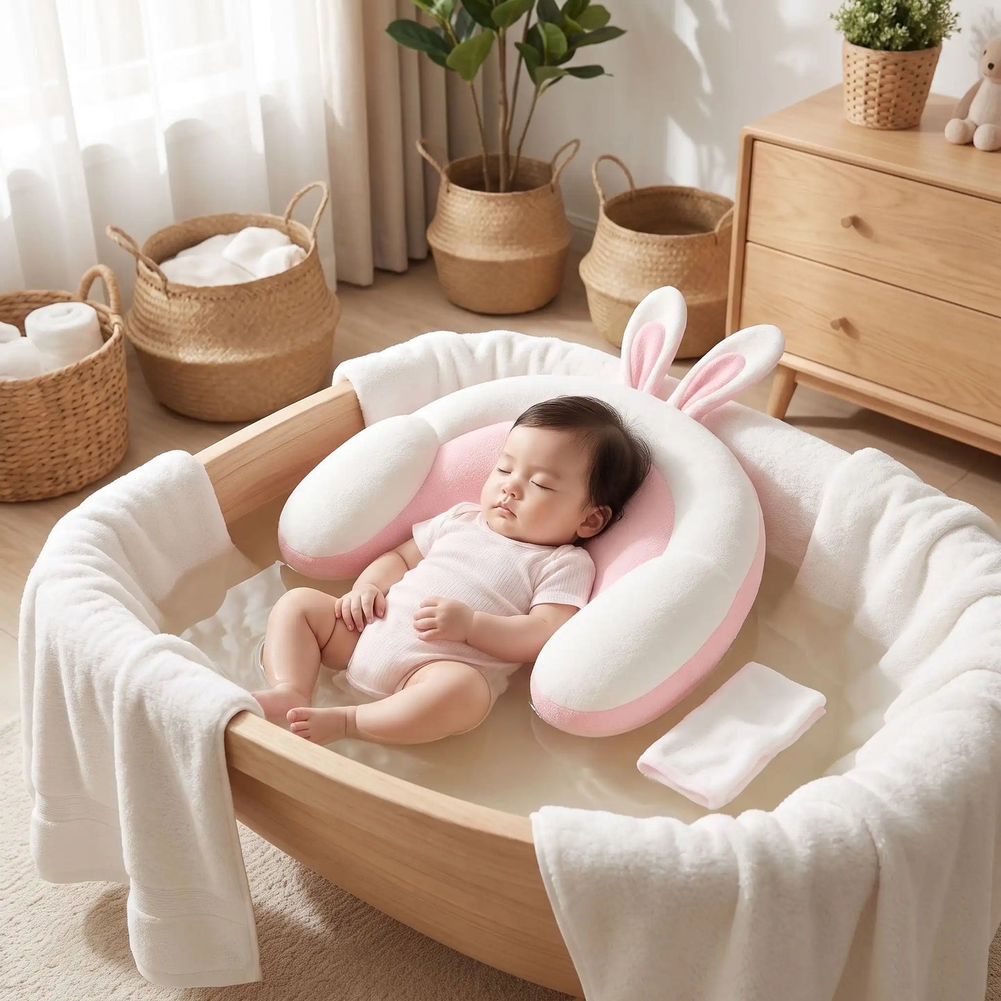 Bebe Oreiller - BestBabyPillow - Rose - TresorBebe  avec bebe qui dort dans son berceau