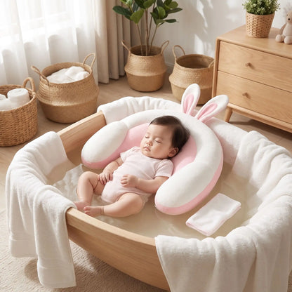 Bebe Oreiller - BestBabyPillow - Rose - TresorBebe  avec bebe qui dort dans son berceau
