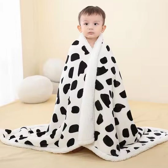 COUVERTURE BEBE POLAIRE | MANTA - TrésorBébé Vache avec Un Garçon debout