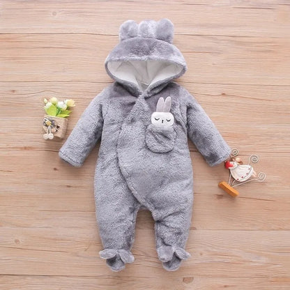 Combinaison bebe | Coton Capuche Grise placée sur le plancher