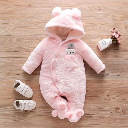 Combinaison bebe | Coton Capuche Rose placée sur le plancher
