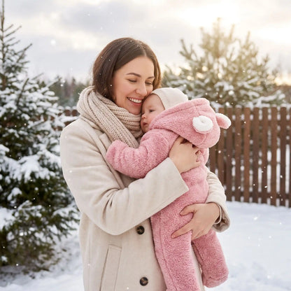 Combinaison hiver pour bebe | Confort Rose avec maman qui porte bébé