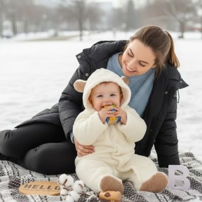 Combinaison hiver pour bebe | Douce et Chaude  Blanche avec bébé et maman sur le tapis