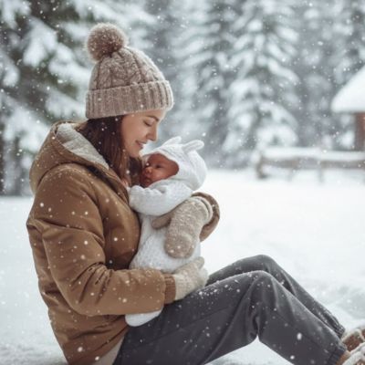 Combinaison pilote bébé | Cocon Douillet Blanche avec maman assise qui tient bébé dans les bras   
