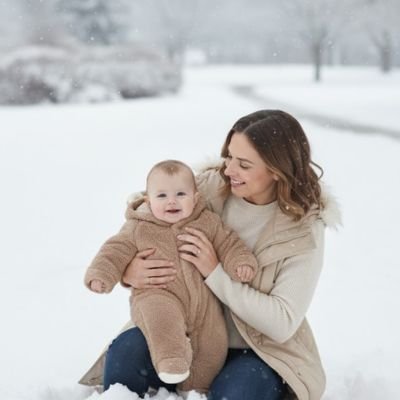 Combinaison hiver pour bebe | Douce et Chaude  Marron avec bébé et maman sur le tapis