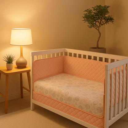 Tour de lit bébé Contour Rose dans le berceau avec une lampe de chevet