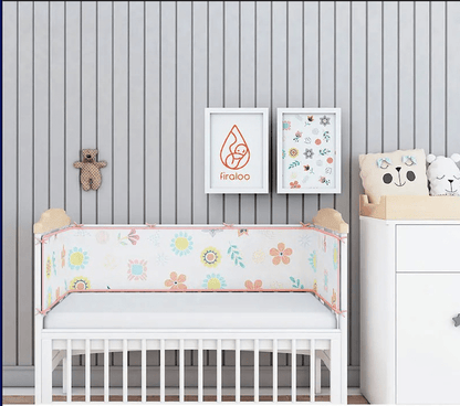 Tour de lit Respirant | DouxSommeil Blanc avec images de fleurs et de feuilles