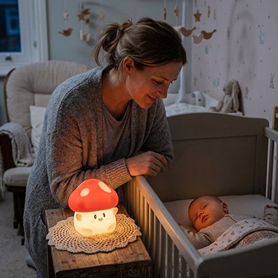 Veilleuse bébé | Lumière Douce Apaisante avec maman qui regarde bébé dormir